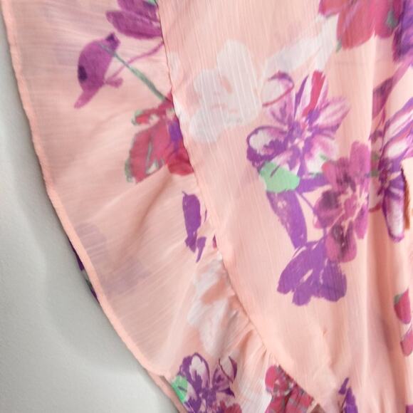 Candie's Floral Pink Flutter Butterfly Sleeve Blouse Top Cinched Waist Sz M - Picture 3 of 9